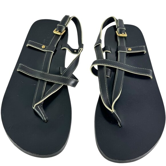 LOUIS VUITTON Black Leather Mens Thong Strappy Sandals Italy Marked as 12 - 13US - Picture 1 of 12